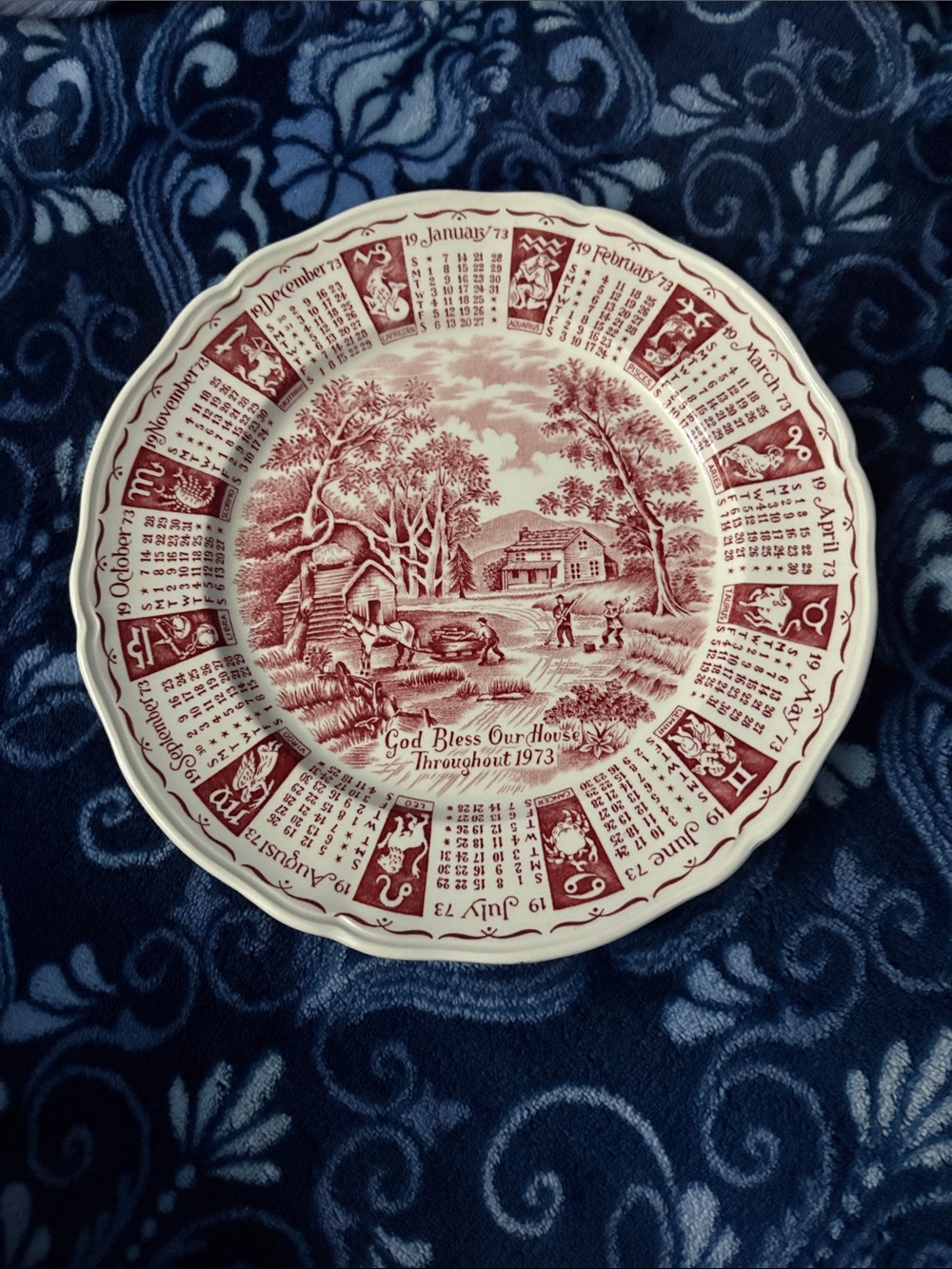 Decorative 'God Bless Our House' 1973 Calendar Collector Plate - Red